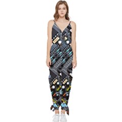 Motherboard Board Circuit Electronic Technology Sleeveless Tie Ankle Chiffon Jumpsuit by Cemarart