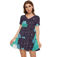 Leaves Flowers Border Frame Floral Tiered Short Sleeve Babydoll Dress by Grandong