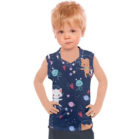 Cute Astronaut Cat With Star Galaxy Elements Seamless Pattern Kids  Sport Tank Top by Grandong