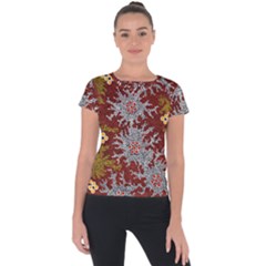 Authentic Aboriginal Art - Bushland Dreaming Short Sleeve Sports Top  by hogartharts