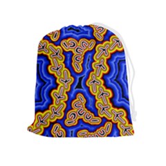 Authentic Aboriginal Art - Emu Dreaming Drawstring Pouch (xl) by hogartharts