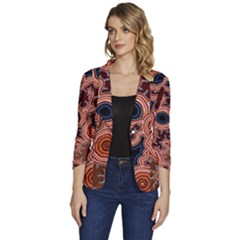 Authentic Aboriginal Art - Pathways Women s One-button 3/4 Sleeve Short Jacket by hogartharts