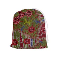Authentic Aboriginal Art - Connections Drawstring Pouch (xl) by hogartharts