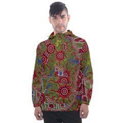 Authentic Aboriginal Art - Connections Men s Front Pocket Pullover Windbreaker by hogartharts