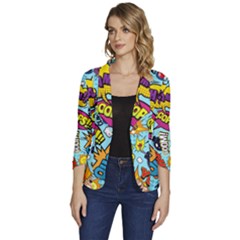 Vintage Art Tattoos Colorful Seamless Pattern Women s One-button 3/4 Sleeve Short Jacket by Bedest