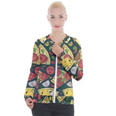 Seamless Pizza Slice Pattern Illustration Great Pizzeria Background Casual Zip Up Jacket by Cemarart