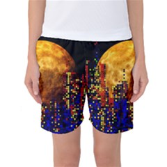 Skyline Frankfurt Abstract Moon Women s Basketball Shorts by Cemarart