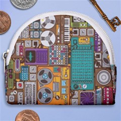 Pattern Design Art Techno  Dj Music Retro Music Device Horseshoe Style Canvas Pouch by Cemarart