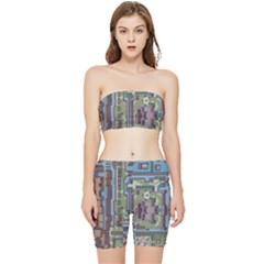 Arcade Game Retro Pattern Stretch Shorts And Tube Top Set