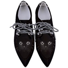 Black Cat Face Pointed Oxford Shoes by Cemarart