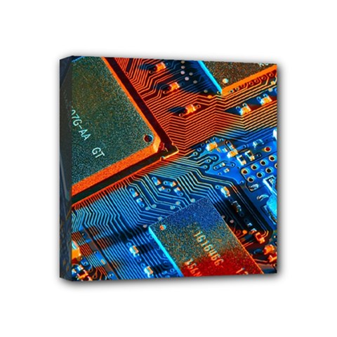 Gray Circuit Board Electronics Electronic Components Microprocessor Mini Canvas 4  X 4  (stretched) by Cemarart
