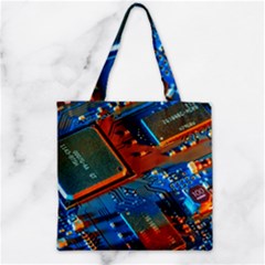 Gray Circuit Board Electronics Electronic Components Microprocessor Zipper Grocery Tote Bag by Cemarart