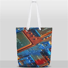 Gray Circuit Board Electronics Electronic Components Microprocessor Full Print Rope Handle Tote (small) by Cemarart