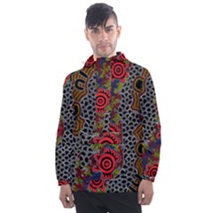 Authentic Aboriginal Art - Gathering 2 Men s Front Pocket Pullover Windbreaker by hogartharts