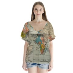 Illustration Ukrainian Folk Seamless Pattern Ornament V-neck Flutter Sleeve Top by Proyonanggan