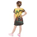City Light Sky Landmark Painting Kids  Short Sleeve Velvet Dress View2