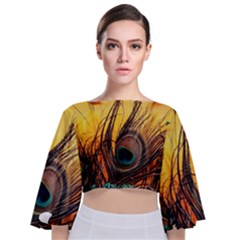 City Light Sky Landmark Painting Tie Back Butterfly Sleeve Chiffon Top by Cemarart
