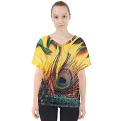 Art Paint Landscape Mountain V-neck Dolman Drape Top by Cemarart