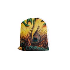 City Lights Sky Landmark Painting Drawstring Pouch (small) by Cemarart