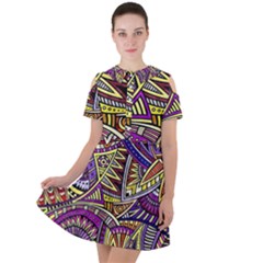 Violet Paisley Background, Paisley Patterns, Floral Patterns Short Sleeve Shoulder Cut Out Dress  by nateshop