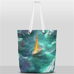 Mountain Wolf Tree Nature Moon Full Print Rope Handle Tote (small) by Cemarart