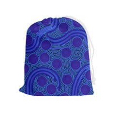 Authentic Aboriginal Art - Rivers Around Us Drawstring Pouch (xl) by hogartharts