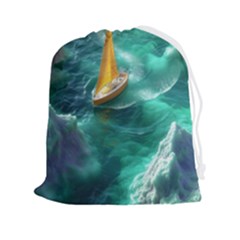Seascape Boat Sailing Drawstring Pouch (2xl) by Cemarart