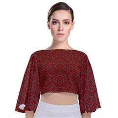 Hexagon Motif Geometric Tribal Style Pattern Tie Back Butterfly Sleeve Chiffon Top by dflcprintsclothing