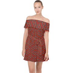 Hexagon Motif Geometric Tribal Style Pattern Off Shoulder Chiffon Dress by dflcprintsclothing