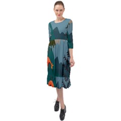 Roe Deer Animal Boho Bohemian Nature Ruffle End Midi Chiffon Dress by Grandong