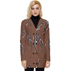 Feather Leaf Pattern Print Button Up Hooded Coat  by Cemarart