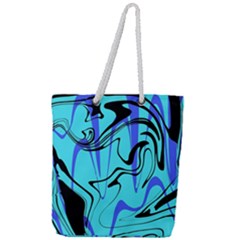 Mint Background Swirl Blue Black Full Print Rope Handle Tote (large) by Cemarart