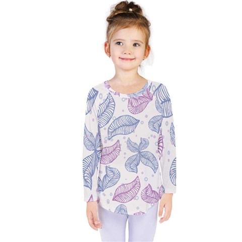 Leaves Line Art Background Kids  Long Sleeve T-shirt by Cemarart