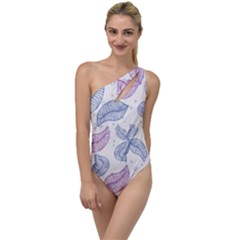 Leaves Line Art Background To One Side Swimsuit by Cemarart