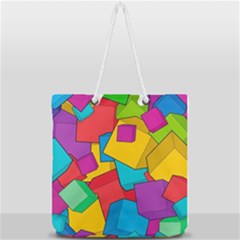 Abstract Cube Colorful  3d Square Pattern Full Print Rope Handle Tote (large) by Cemarart
