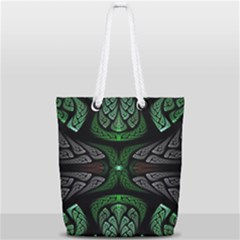 Fractal Green Black 3d Art Floral Pattern Full Print Rope Handle Tote (small) by Cemarart
