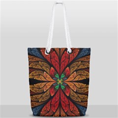 Fractal Floral Flora Ring Colorful Neon Art Full Print Rope Handle Tote (small) by Cemarart