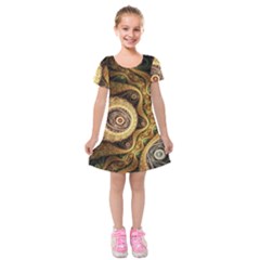 Fractal Floral Ornament Wave Vintage Retro Kids  Short Sleeve Velvet Dress by Cemarart