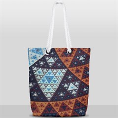 Fractal Triangle Geometric Abstract Pattern Full Print Rope Handle Tote (small) by Cemarart