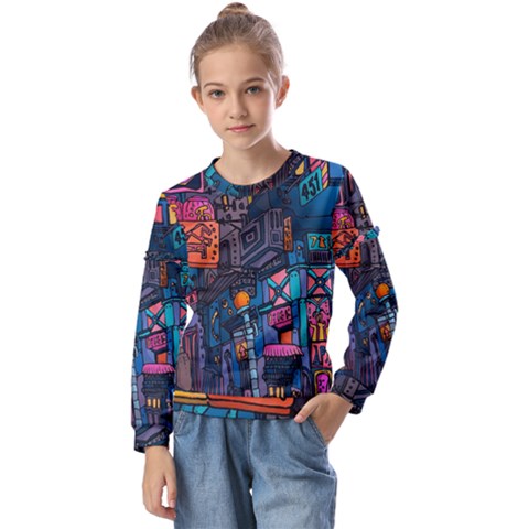 Wallet City Art Graffiti Kids  Long Sleeve T-shirt With Frill  by Bedest