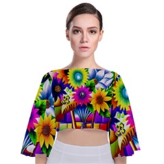 Flower Vase Flower Collage Pop Art Tie Back Butterfly Sleeve Chiffon Top by Bedest