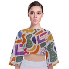 Abstract Pattern Background Tie Back Butterfly Sleeve Chiffon Top by Maspions