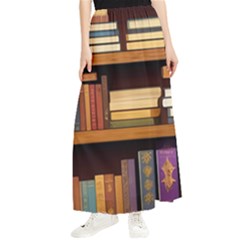 Book Nook Books Bookshelves Comfortable Cozy Literature Library Study Reading Room Fiction Entertain Maxi Chiffon Skirt by Maspions
