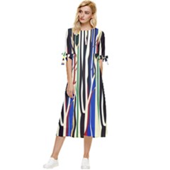 Abstract Trees Colorful Artwork Woods Forest Nature Artistic Bow Sleeve Chiffon Midi Dress by Grandong
