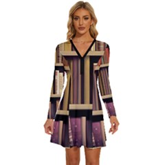 Books Bookshelves Office Fantasy Background Artwork Book Cover Apothecary Book Nook Literature Libra Long Sleeve Deep V Mini Dress  by Grandong