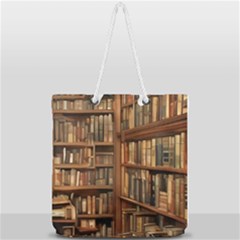 Room Interior Library Books Bookshelves Reading Literature Study Fiction Old Manor Book Nook Reading Full Print Rope Handle Tote (large) by Grandong