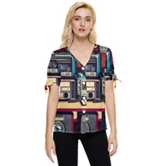 Radios Tech Technology Music Vintage Antique Old Bow Sleeve Button Up Top by Grandong
