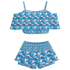 Blue Wave Sea Ocean Pattern Background Beach Nature Water Kids  Off Shoulder Skirt Bikini by Maspions