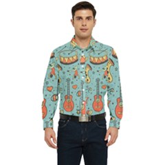 Seamless Pattern Musical Instruments Notes Headphones Player Men s Long Sleeve  Shirt by Apen
