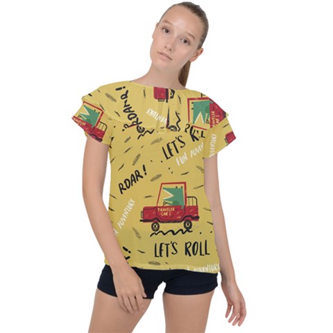 Childish Seamless Pattern With Dino Driver Ruffle Collar Chiffon Blouse by Apen